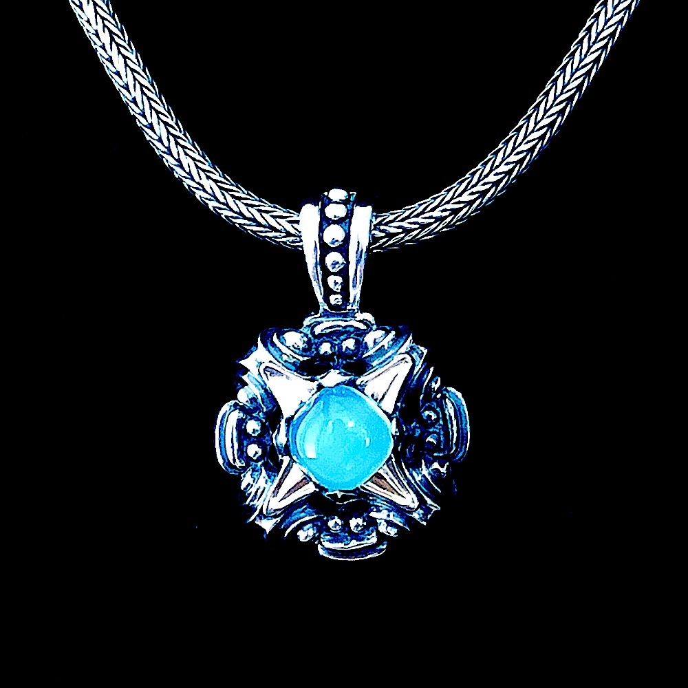 $386 Signed 18K & Sterling Drop Estate Pendant & Chain Marked PJC 18K 925